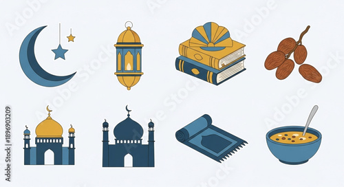 Islamic Icons Collection Ramadan Celebration Symbols.