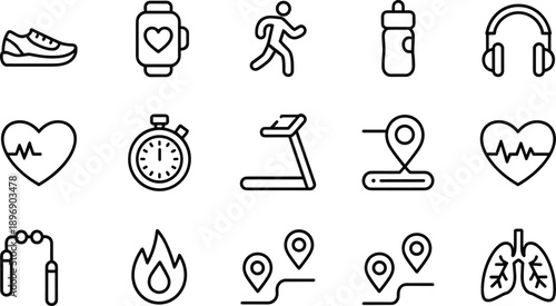 Set of black line illustrating of a healthy lifestyle and physical activity for sports and wellness