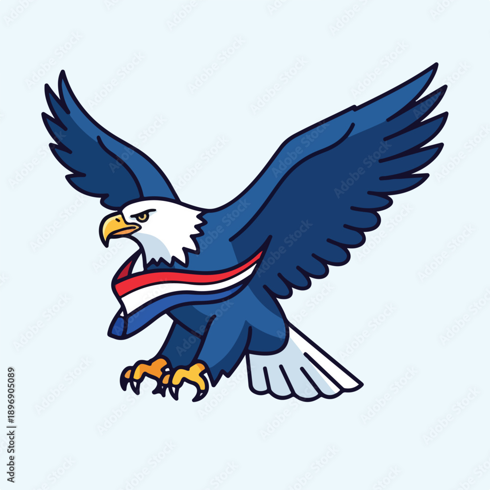 Fototapeta premium American Bald Eagle Cartoon Illustration Flying.