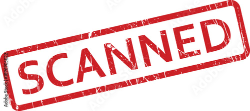 A distinct red grunge style scanned rubber stamp mark stands out vividly upon a pristine white surface