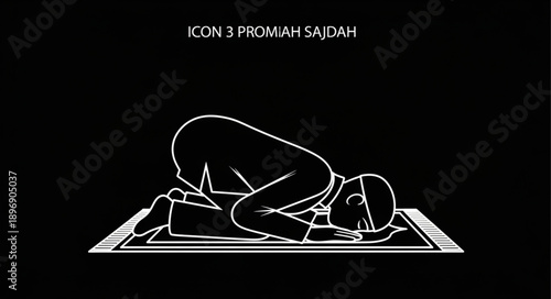 Islamic man praying on a prayer mat in sujood pose.