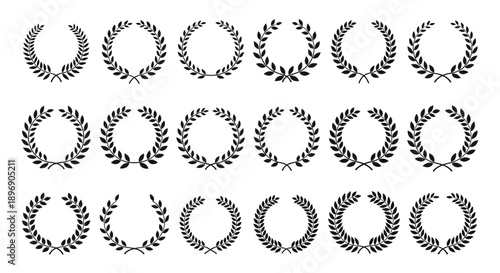 Collection of Diverse Laurel Wreath Designs for Award and Recognition Symbols