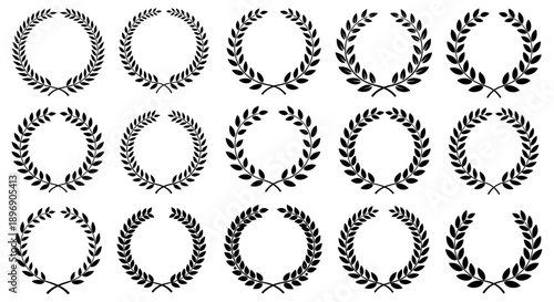 Collection of Elegant Laurel Wreath Vector Illustrations for Design Projects