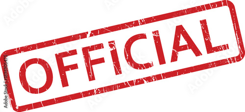 A distinctive red rubber stamp with a grunge texture prominently displaying the word OFFICIAL on white