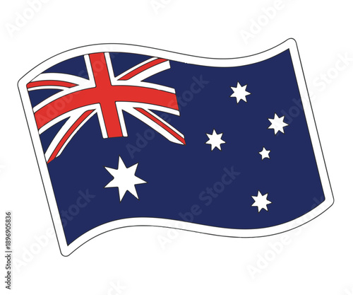 Australian flag sticker on transparent background waving emblem of australia with union jack and southern cross stars for national holiday celebration projects