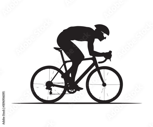 Silhouette of cyclist riding racing bicycle wearing helmet in aerodynamic position for speed and performance during road race event isolated on transparent background