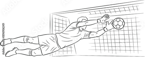 Goalkeeper making a spectacular save in soccer game