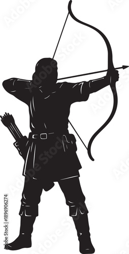 Black silhouette of an archer a bow with quiver of arrows on white background also transparent background 1