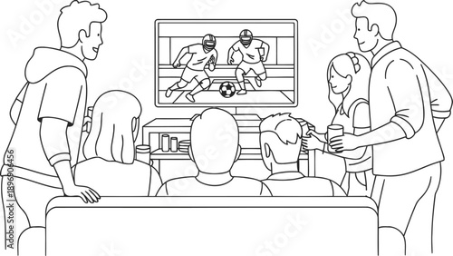 Group of people watching football match on television