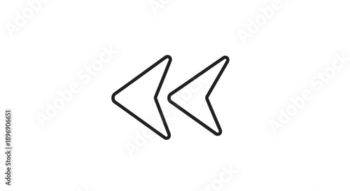 Minimalist outline icon representing fast backward skip navigation control for media playback functions on a dark screen.