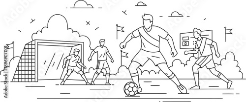 Football player kicking ball towards goal