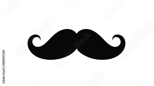 A simple black silhouette of a classic curled handlebar mustache