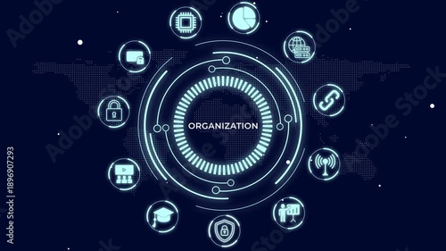 Corporate Organization and Business Management Interface Concept with Global Structure and Efficiency Icons
