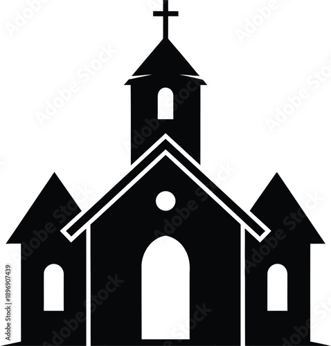 Simple silhouette of a church building with a cross