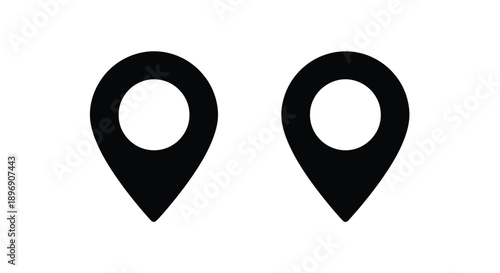 Two black location pin icons displayed on a white background