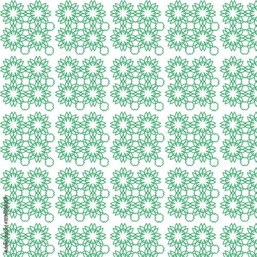 A clean, repeating floral geometry drawn in green linework on a white base, balanced and calm.
Ideal for textiles, wallpaper, packaging, and elegant background applications.