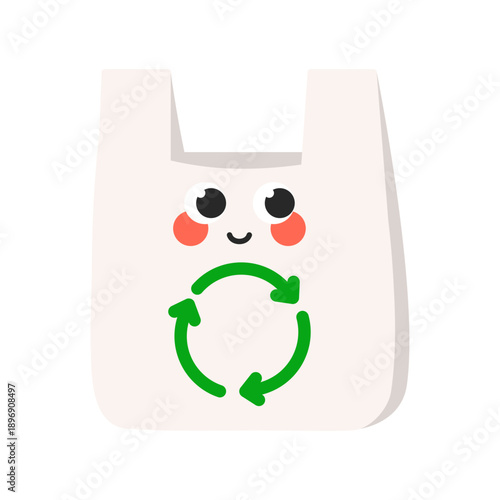Eco recycle bag cartoon. Ecology, environment, natural, green, sustainable concepts. Flat vector design isolated illustration.