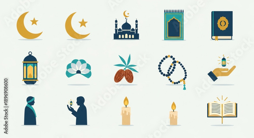 Islamic Symbols Collection Ramadan Eid Celebration Icons.