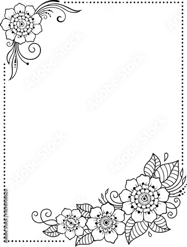 Creative Dotted Border Frame with Ornate Floral Corner Art