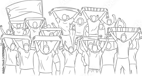 Group of people holding banner and flags together