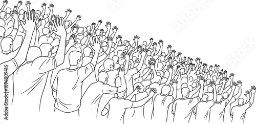 Crowd of people raising their hands in the air