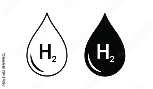 Hydrogen molecule h2 symbol in water droplet shape vector icons set, for chemistry and science concepts