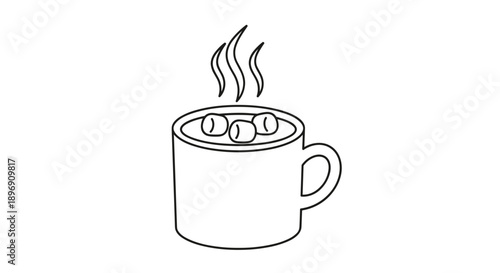 black and white icon of hot cocoa simple line art warm drink illustration minimalistic design cozy beverage concept comfort winter