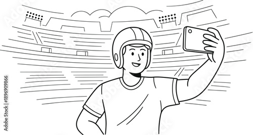 Man taking selfie at sports stadium