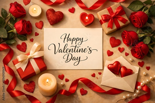 Romantic Valentine's Day setup with roses and gifts