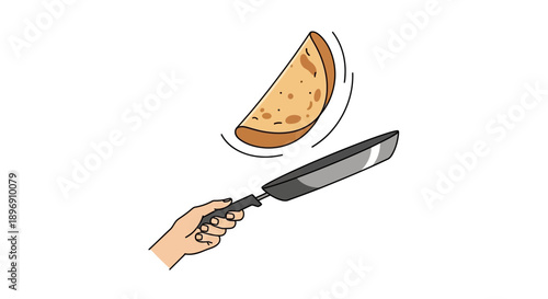 Vector illustration of a hand holding a knife cutting a crêpe on Chandeleur, a traditional French day for eating crêpes with butter, cheese, and fruit.