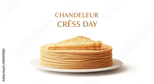 A stack of golden-brown crepes on a white plate for Chandeleur, a traditional French day for eating crepes with sweet and savory fillings like chocolate, cheese, and fruit.