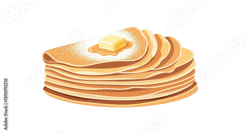 Illustration of a stack of crêpes with butter on top, celebrating Chandeleur, a traditional French day for eating crêpes, with a simple design.