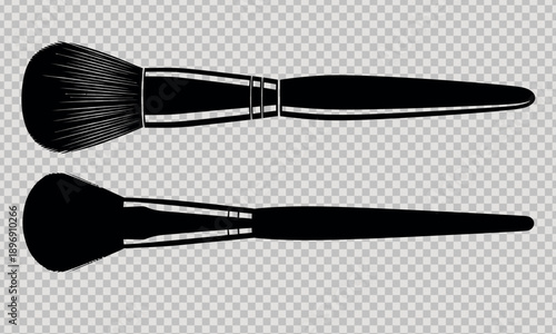 Black and white image of two makeup brushes