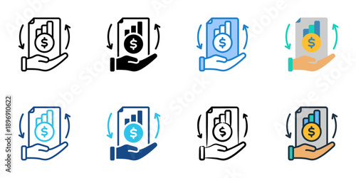 Accounting Services icons set multiple style collection. Editable stroke 
