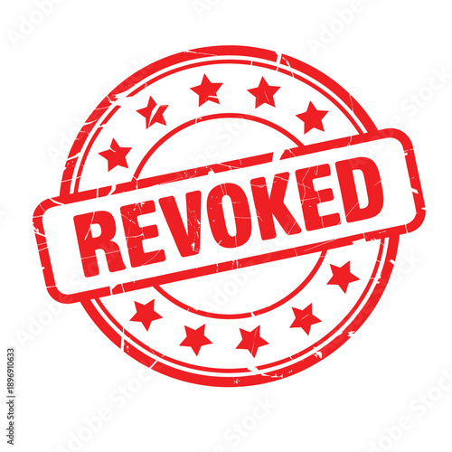 Red grunge style rubber stamp with the word REVOKED in the center, indicating cancellation or invalidation.