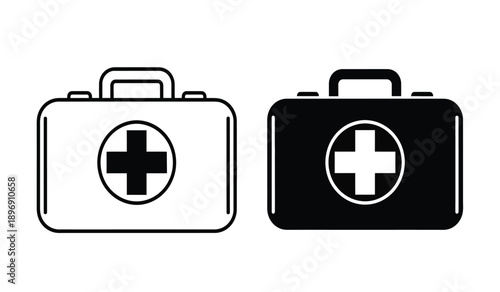 Vector illustration of two medical first aid kit icons in black and white