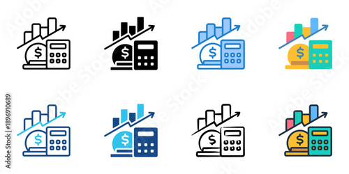 Financial Planning icons set multiple style collection. Editable stroke 
