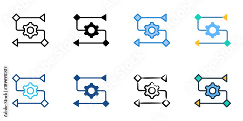 Operational Workflow icons set multiple style collection. Editable stroke 
