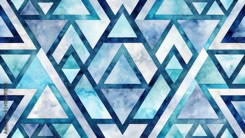 Abstract Watercolor Geometric Triangles Pattern Design Featuring Interlocking Shapes and a Cool Color Palette