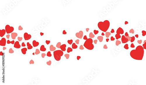 A beautiful border of red and pink hearts on a for valentines day or love themed designs and decorations