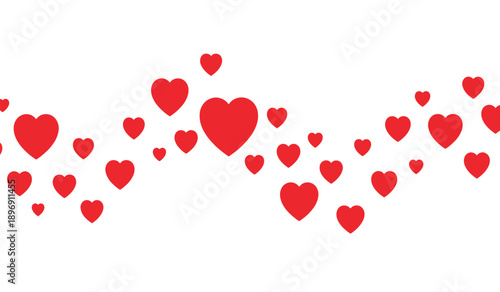 Collection of red heart shapes in various sizes on a for love and valentines day concepts