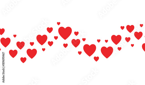 Red heart shapes in a wavy line on a for love and valentines day concepts