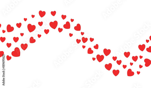 Red heart shapes in a wavy line on a for love and valentines day concepts