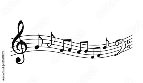 A musical staff with notes and a treble clef on a, representing harmony and melody in music composition