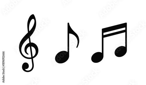 Black music notes on a, treble clef and eighth notes symbolizing harmony and rhythm in music composition