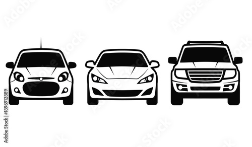 Three black and white car silhouettes facing forward