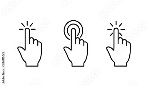 A set of three hand cursor icons for clicking and pointing actions