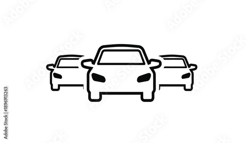 Three cars facing forward in a row in a simple line art style