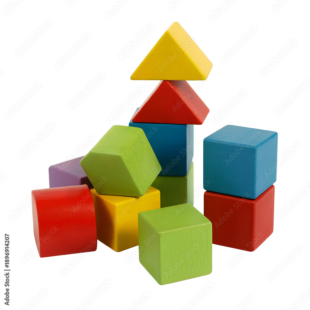 Fototapeta premium Colorful Stacked Wooden Geometric Toy Blocks for Kids