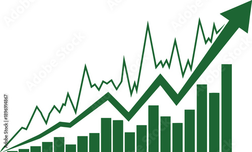 Green graph chart with bars and lines showing upward trend and growth  business finance statistics